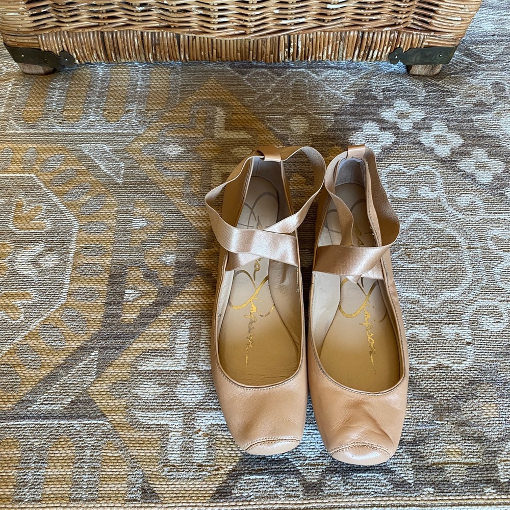 Jessica Simpson Mandalaye Leather Square-Toe Cross Ankle Strap Ballet Flats